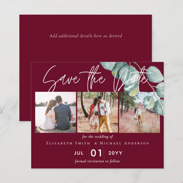 Low Budget BURGUNDY White EUCALYPTUS Wedding (Front/Back)