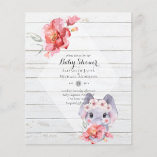 LOW BUDGET Elephant BABY GIRL SHOWER Invite Flyer