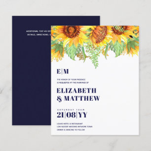 Low Budget Navy Blue Sunflowers Wedding Invite