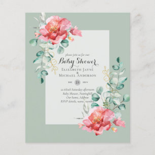 LOW BUDGET Red Floral BABY SHOWER Invitation Flyer