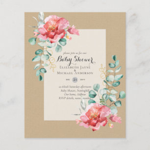 LOW BUDGET Red Floral BABY SHOWER Invitation Flyer