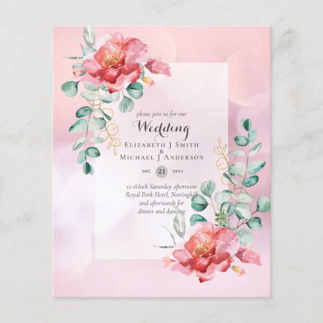 Low Budget Red Rose Floral Wedding Invitation (Front)