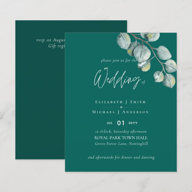 Low Budget TEAL White EUCALYPTUS Wedding (Front/Back)