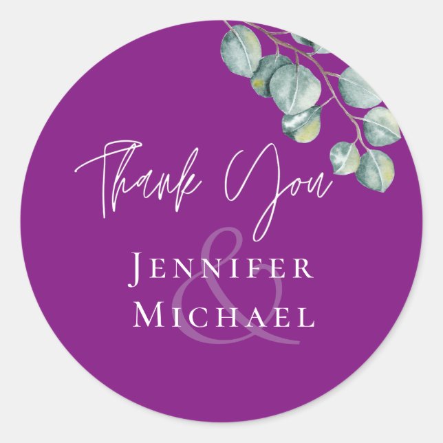 Low Budget VIOLET White EUCALYPTUS Wedding Classic Round Sticker (Front)