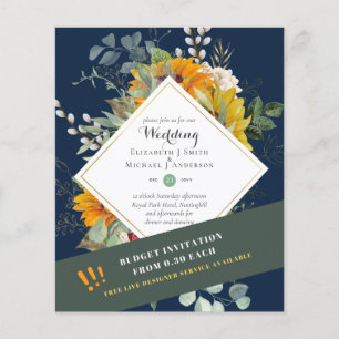 LOW BUDGET WEDDING INVITATIONS - SUNFLOWERS SATIN FLYER