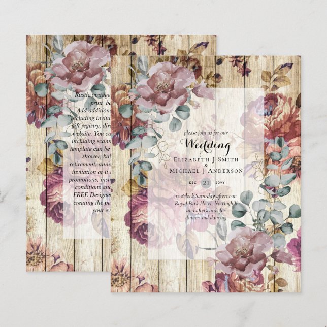 LOW BUDGET Wedding Invitations Vintage ROSES (Front/Back)