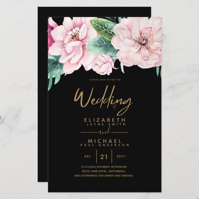 Low Budget Wedding Netork Pink Floral Invites A9 (Front/Back)