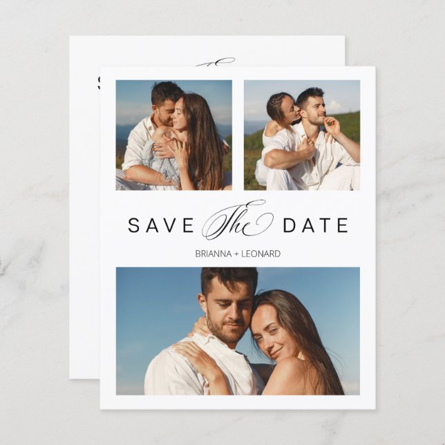 Low Cost 3 Photos Couple Simple Elegant Script (Front/Back)