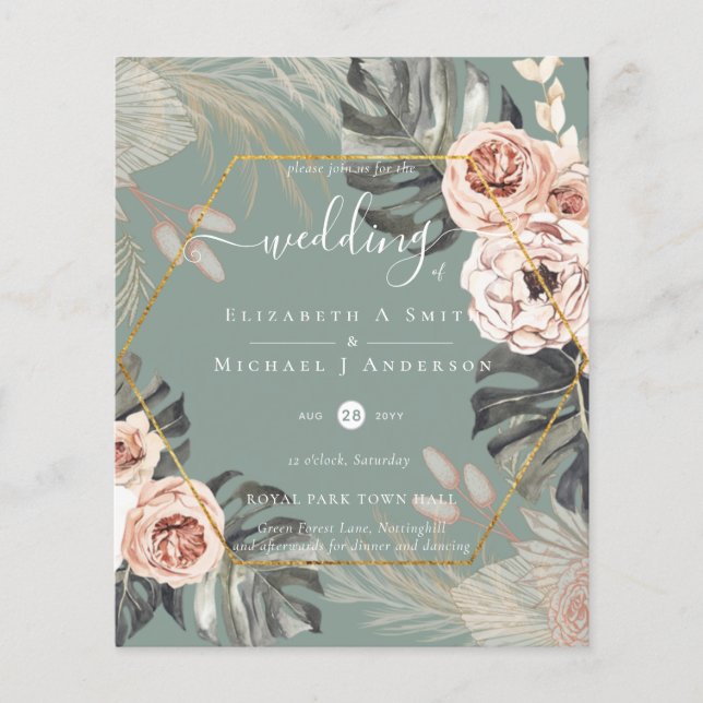 Low Cost Budget PAMPAS GRASS TROPICAL Wedding Flyer (Front)