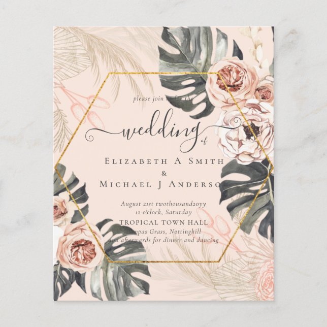 Low Cost Budget PAMPAS GRASS TROPICAL Wedding Flyer (Front)