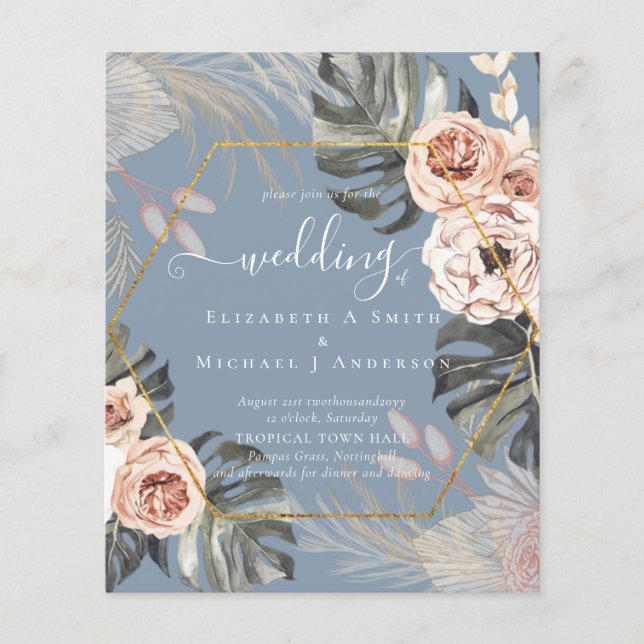 Low Cost Budget PAMPAS GRASS TROPICAL Wedding Flyer (Front)