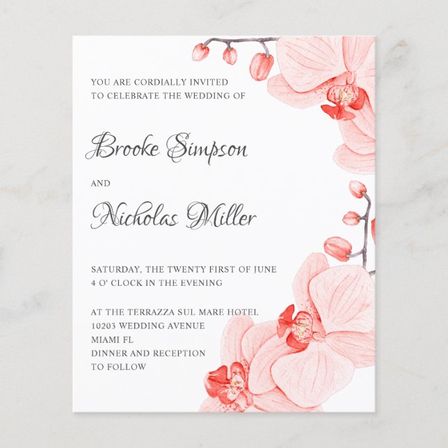 LOW COST Coral orchid Elegant Botanical Wedding (Front)