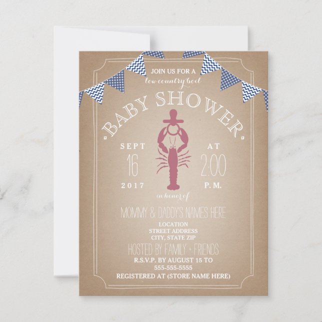 Low Country Boil Cardstock Boy Baby Shower Invitation (Front)