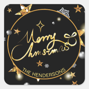 Low-key Luxury Gold Black Fashion Custom Xmas Square Sticker