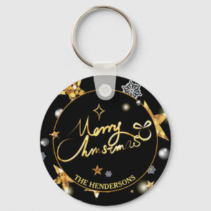 Low-key Luxury Gold Black Stars Custom Xmas Key Ring