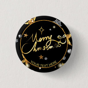 Low-key Luxury Gold Black Stars Metallic Christmas 3 Cm Round Badge