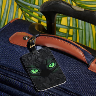 Low Poly Black Cat with Emerald Green Eyes Luggage Tag