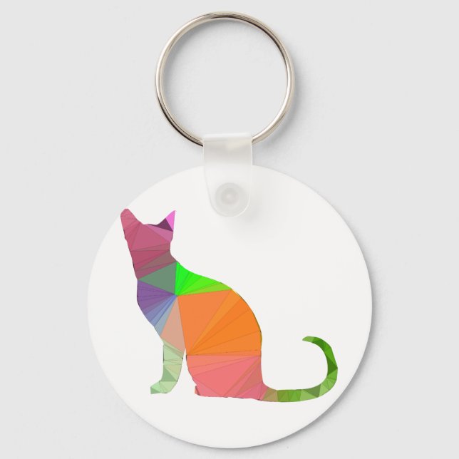 Low Poly Cat Silhouette Key Ring (Front)