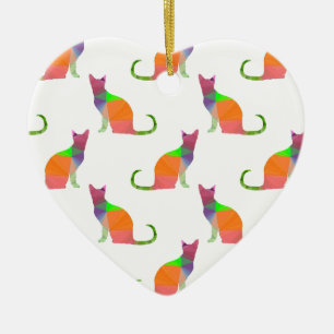 Low Poly Cat Silhouette Pattern Ceramic Tree Decoration