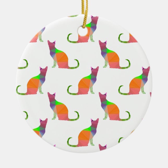 Low Poly Cat Silhouette Pattern Ceramic Tree Decoration (Front)
