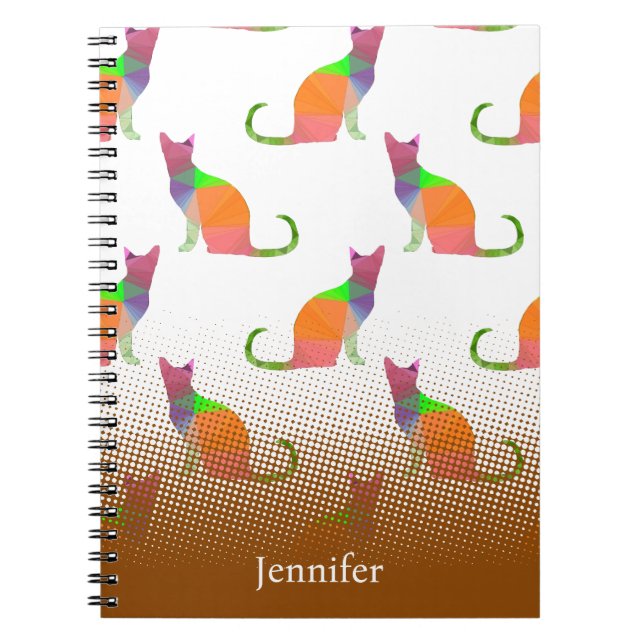 Low Poly Cat Silhouette Pattern Custom Name Notebook (Front)