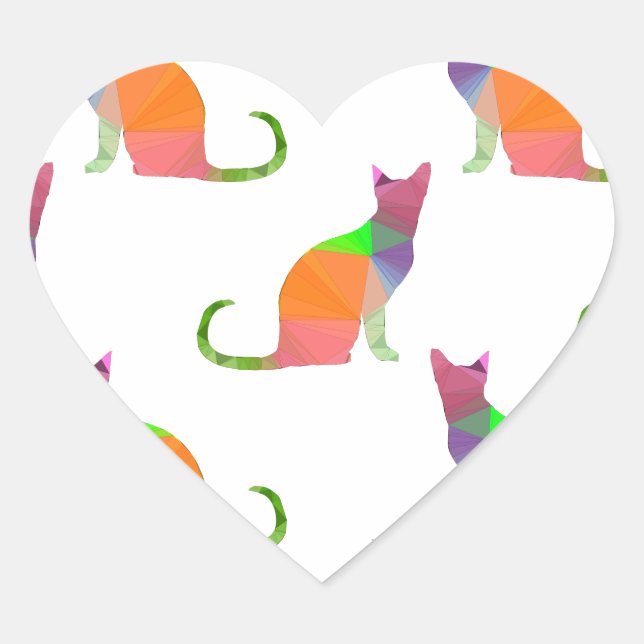 Low Poly Cat Silhouette Pattern Heart Sticker (Front)