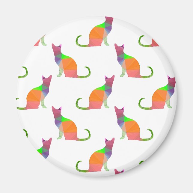 Low Poly Cat Silhouette Pattern Magnet (Front)