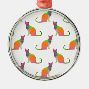 Low Poly Cat Silhouette Pattern Metal Tree Decoration
