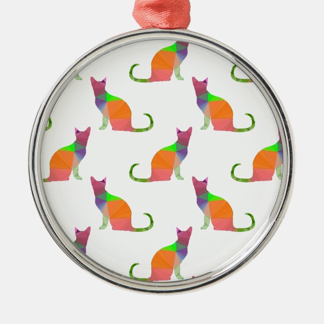 Low Poly Cat Silhouette Pattern Metal Tree Decoration (Front)