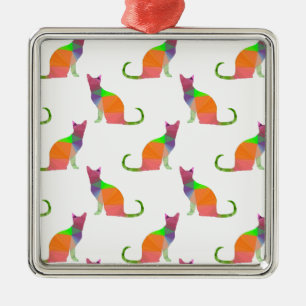 Low Poly Cat Silhouette Pattern Metal Tree Decoration