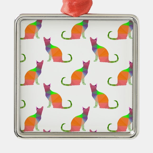 Low Poly Cat Silhouette Pattern Metal Tree Decoration (Front)