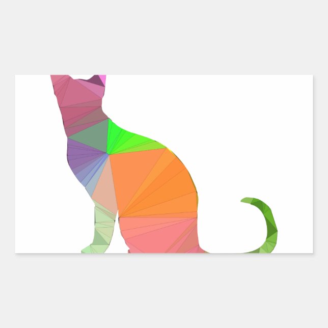 Low Poly Cat Silhouette Rectangular Sticker (Front)