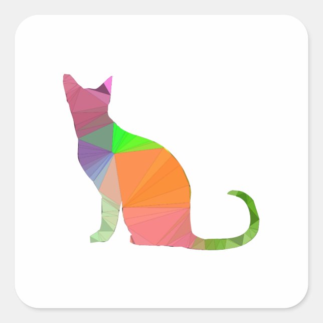 Low Poly Cat Silhouette Square Sticker (Front)