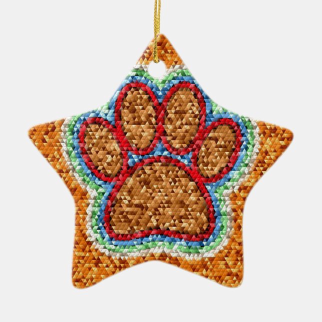 Low Poly Dog Paw Art Ceramic Tree Decoration (Front)