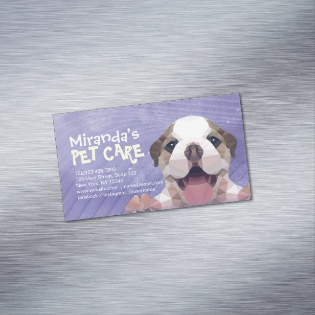 Low Poly Dog Pet Care Grooming Bathing Food Salon  Magnetic Business Card (In Situ)