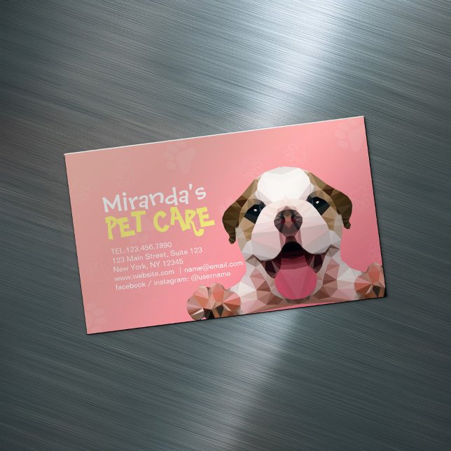 Low Poly Dog Pet Care Grooming Bathing Food Salon Magnetic Business Card (Creator Uploaded)