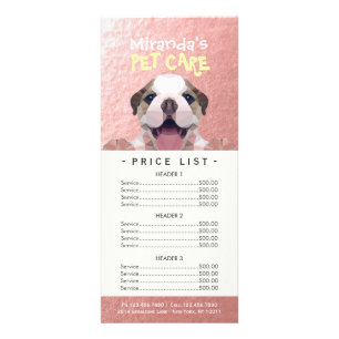 Low Poly Dog Pet Care Grooming Bathing Price List Rack Card