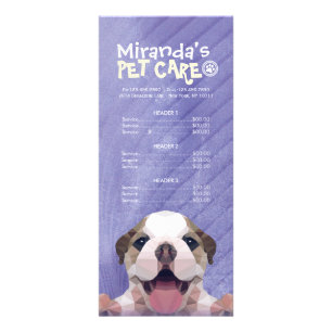 Low Poly Dog Pet Care Grooming Bathing Price List Rack Card