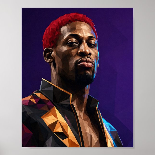 Low Poly Geometric Portrait Dennis Rodman Basket Poster (Front)