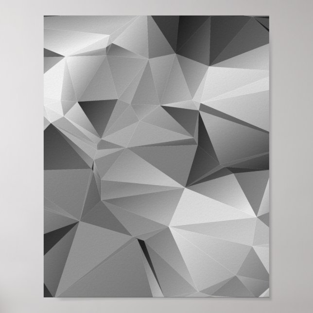 Low Poly Geometric Triangle Monotone Black White Poster (Front)