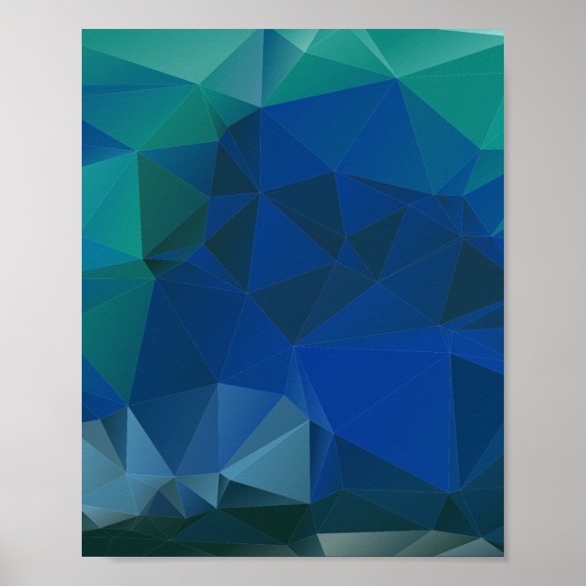 Low Poly Geometric Triangle Pattern Blue Aesthetic Poster (Front)