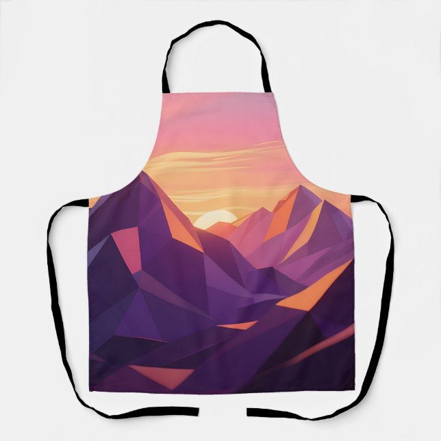 Low Poly Mountain Sunset Geometric Apron (Front)