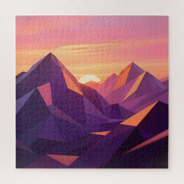 Low Poly Mountain Sunset Geometric Jigsaw Puzzle (Vertical)