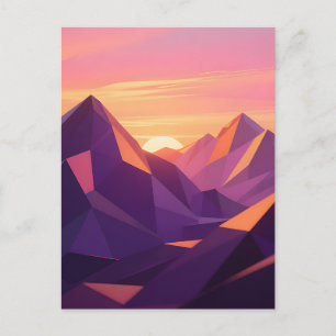 Low Poly Mountain Sunset Geometric Postcard