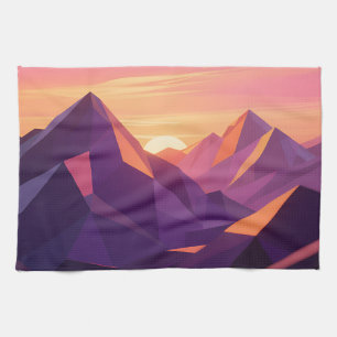 Low Poly Mountain Sunset Geometric Tea Towel