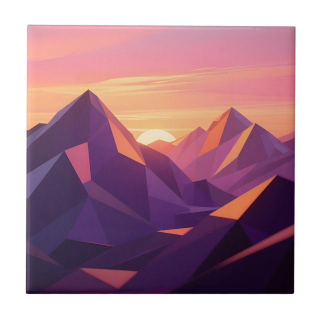 Low Poly Mountain Sunset Geometric Tile (Front)