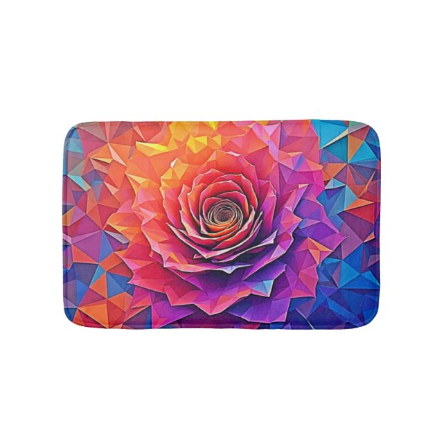 Low Poly Rose Bloom Abstract Art Bath Mat (Front)