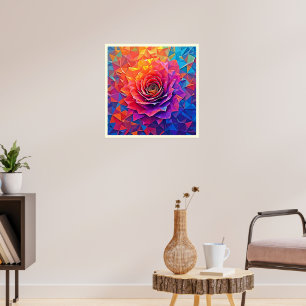Low Poly Rose Bloom Abstract Art Poster