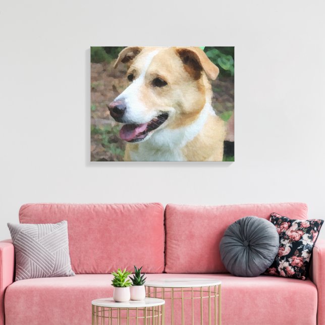 Low-Poly Shelter Dog on a Leash Canvas Print (Insitu(LivingRoom))