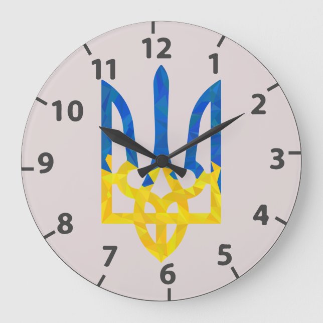 Low polygonal Ukrainian trident Large Clock (Front)